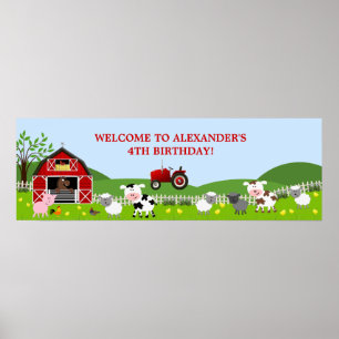 Poster Bandeira do aniversário dos animais de fazenda do