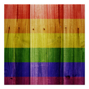 Póster Bandeira do arco-íris de madeira