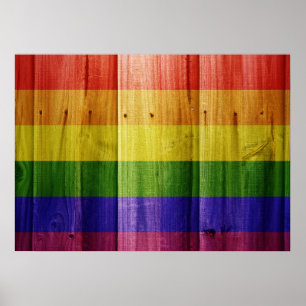 Poster Bandeira do arco-íris de madeira