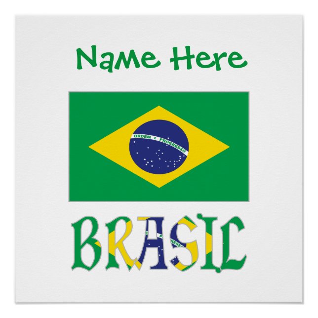 Póster Bandeira do Brasil e Brasil Personalizado  (Frente)