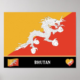 Poster Bandeira do Butão e país do Butão / Dragão do 