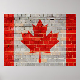 Póster Bandeira do Canadá numa parede de tijolos