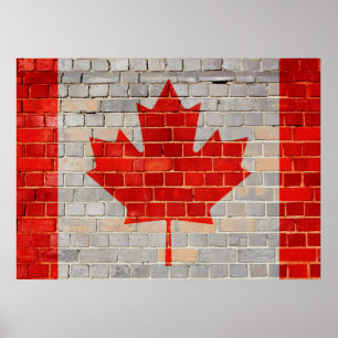 Póster Bandeira do Canadá numa parede de tijolos