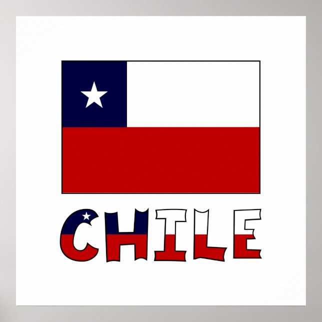 Póster Bandeira do Chile e Nome em Cor (Frente)