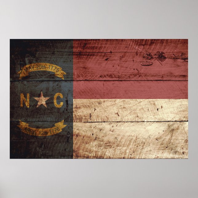 Póster Bandeira do Estado da Carolina do Norte no Velho G (Frente)