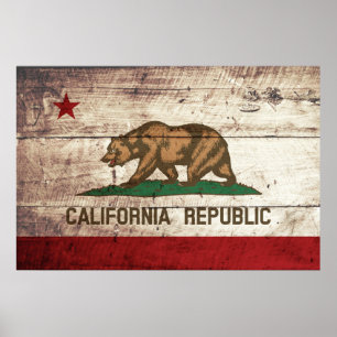 Póster Bandeira do estado de Califórnia na grão de