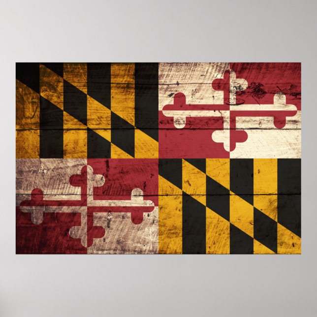 Póster Bandeira do Estado de Maryland em grão de madeira  (Frente)