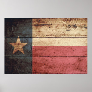 Poster Bandeira do estado de Texas na grão de madeira