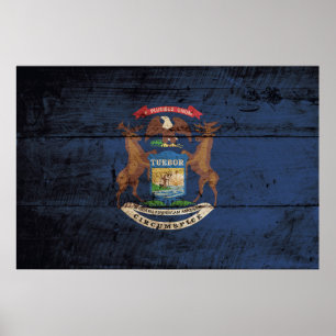 Poster Bandeira do estado do Michigan na grão de madeira