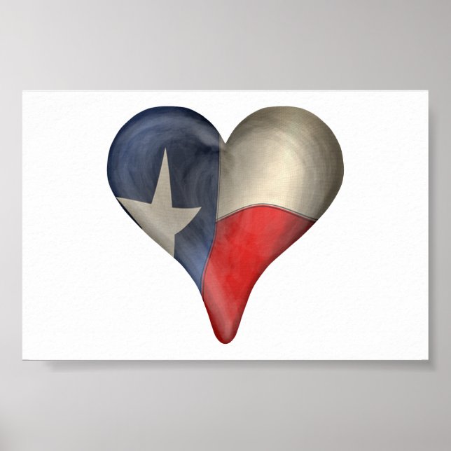 Póster Bandeira Do Estado Do Texas Em Um Coração (Frente)
