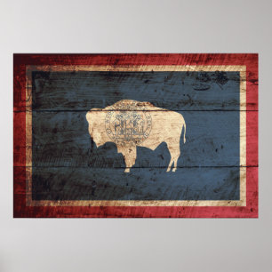 Póster Bandeira do Estado do Wyoming em grão de madeira a
