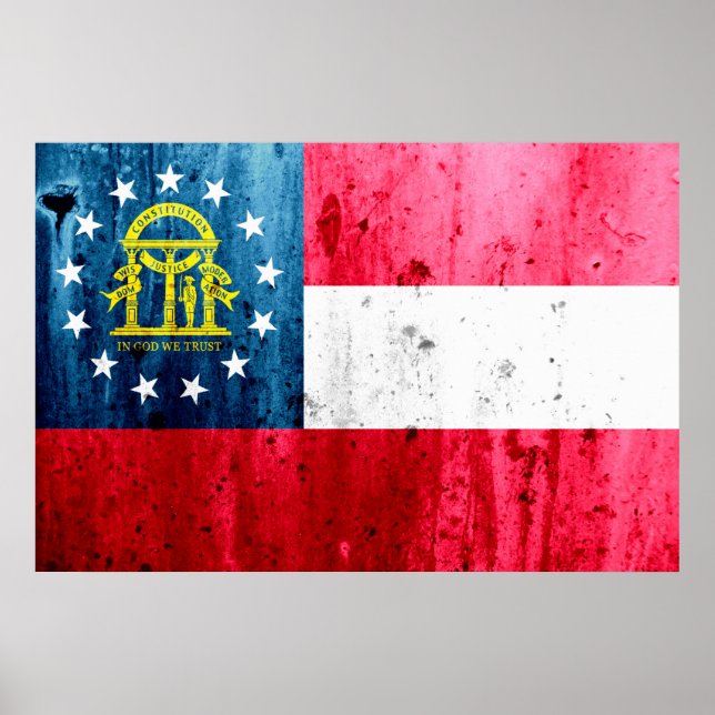 Poster Bandeira do Estado Grunge da Geórgia (Frente)