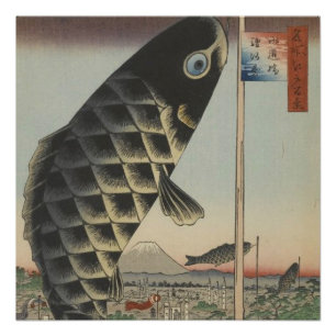 Póster Bandeira do Festival de Peixes Koi Hiroshige Japon
