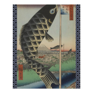 Póster Bandeira do Festival de Peixes Koi Hiroshige Japon