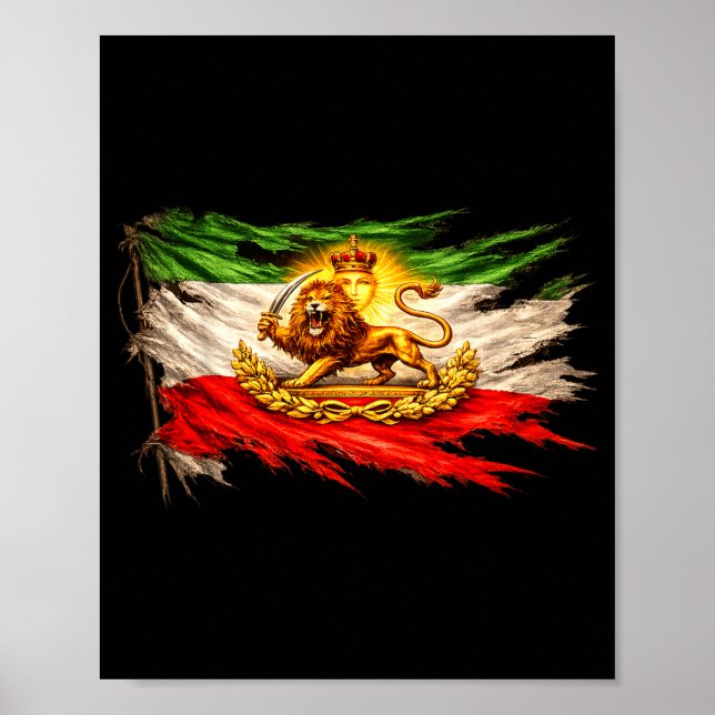 Poster Bandeira do Irã com emblema de leão e sol, Persia  (Frente)