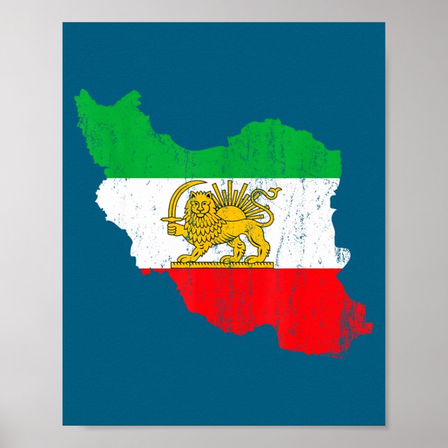 Poster Bandeira do Irã Mapa Leão Persa Fofo (Frente)