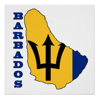 Póster Bandeira do Mapa de Barbados