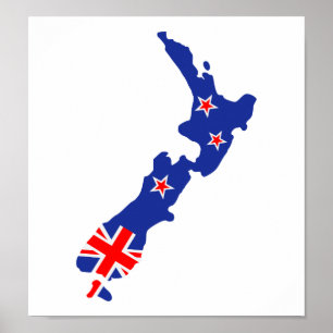 Póster Bandeira do mapa de Nova Zelândia