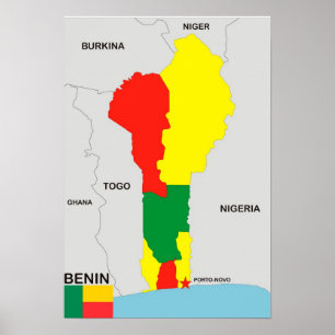 Póster bandeira do mapa do país de benin