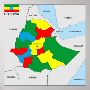 Póster bandeira do mapa do país de Etiópia