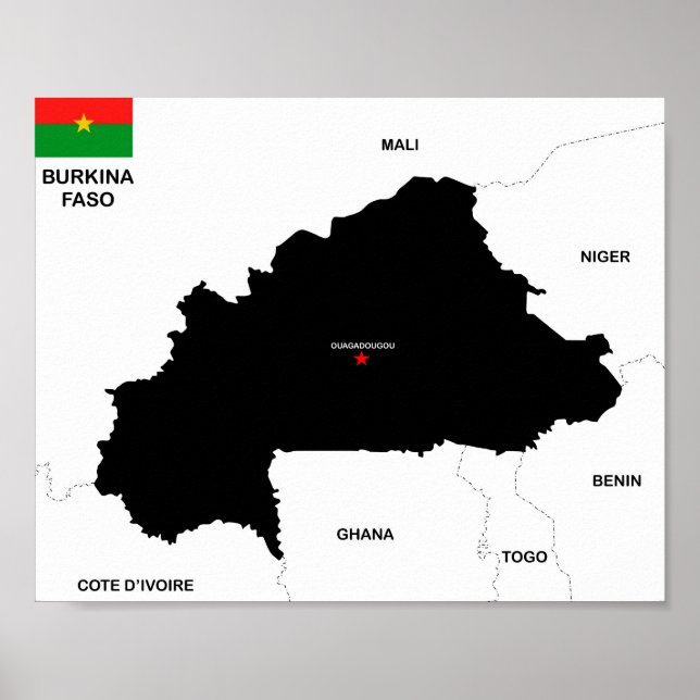 Póster bandeira do mapa político do país burkina faso (Frente)