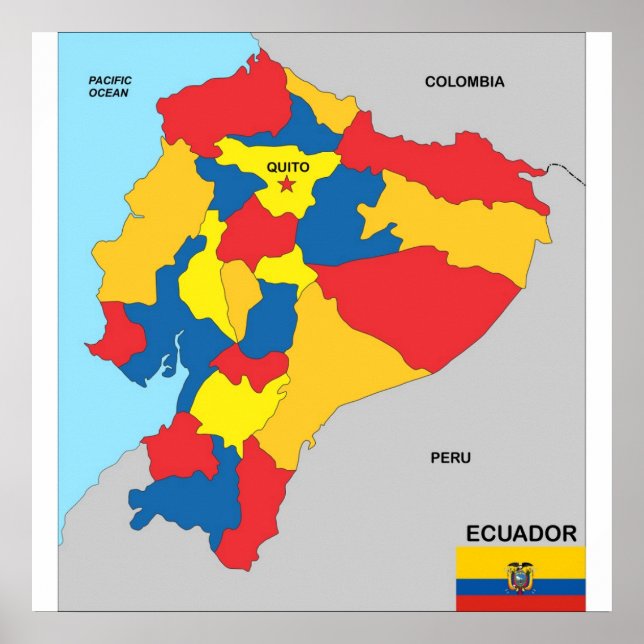 Póster bandeira do mapa político do país equador (Frente)