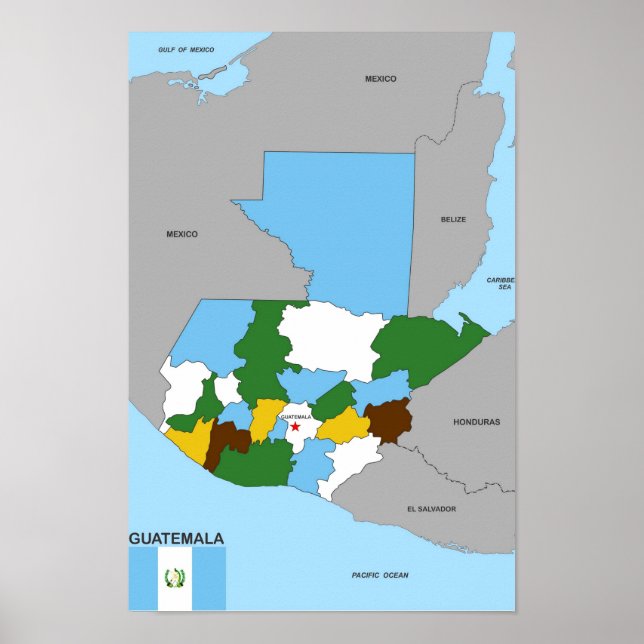 Póster bandeira do mapa político do país guatemala (Frente)