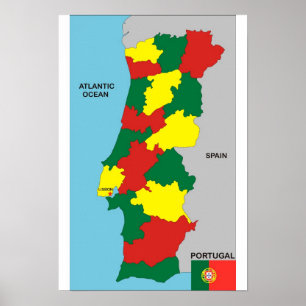 Póster bandeira do mapa político do país portugal