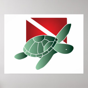 Póster Bandeira do mergulho da tartaruga de mar