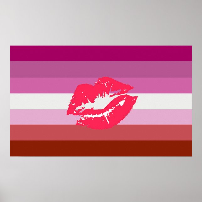 Poster Bandeira do Orgulho Lésbica com Batom e Lábios (Frente)