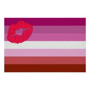 Póster bandeira do orgulho lésbico batom SlipperyJoe femi