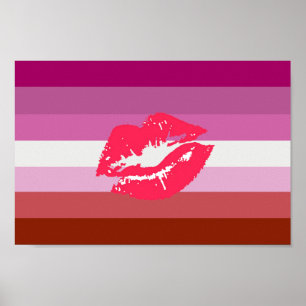 Poster Bandeira do Orgulho Lésbico Lipstick e Lábios
