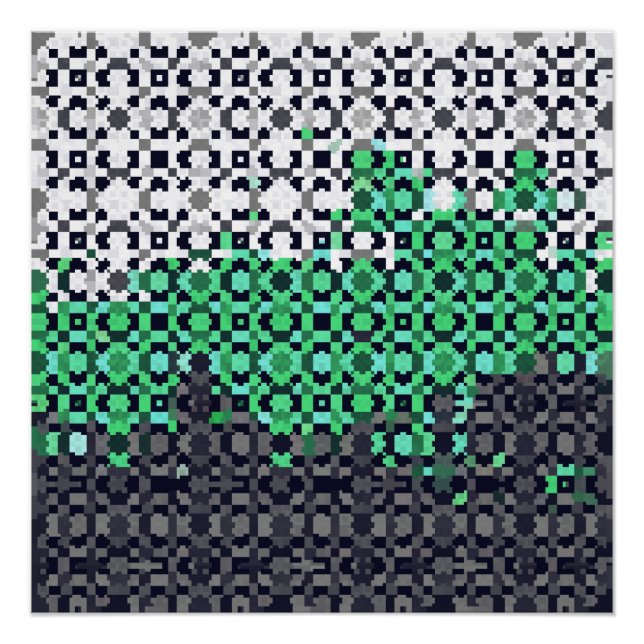 Póster Bandeira do Orgulho Neutrois Abstrata Pixelada Tri (Frente)