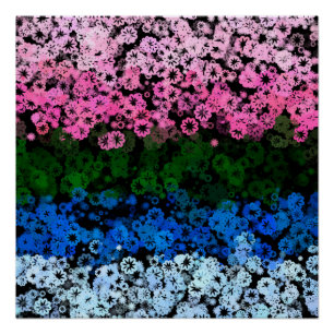 Póster Bandeira do Orgulho Omniromântico Floral Fofo Retr