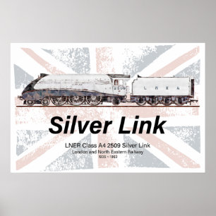 Poster Bandeira do perfil da locomotiva Silver Link LNER