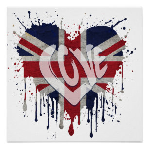Póster Bandeira do Reino Unido Amor
