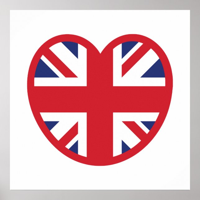 Poster Bandeira do Reino Unido Union Jack Coração (Frente)