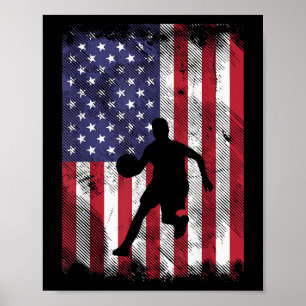 Poster Bandeira dos EUA Basquete Vintage Bola Patriótica