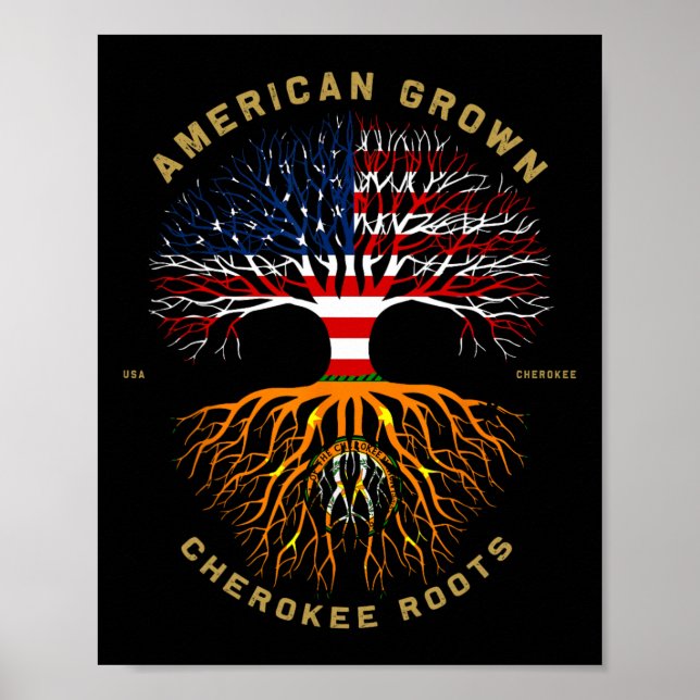 Poster Bandeira dos EUA da Árvore de Raízes Cherokee Cult (Frente)