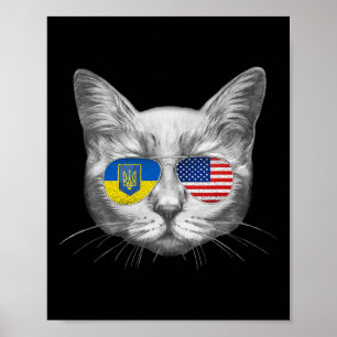 Poster Bandeira dos EUA da Ucrânia Raízes Gato Ucraniano