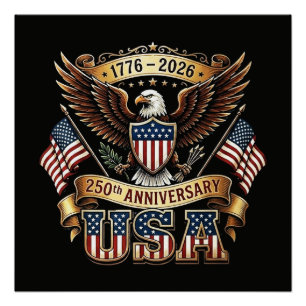 Póster Bandeira dos EUA de Aniversário de 250 anos 250 An