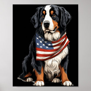 Poster Bandeira dos EUA do Cão de Montanha de Berna Dono