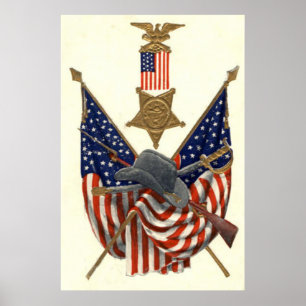 Póster Bandeira dos EUA União Medalha de Guerra Civil Águ
