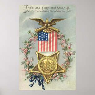 Póster Bandeira dos EUA União Medalha de Guerra Civil Cor