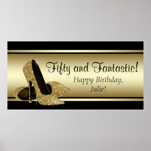 Póster Bandeira Dourado preta da festa de aniversário do