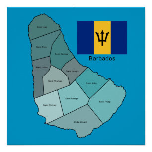Póster Bandeira e mapa de Barbados
