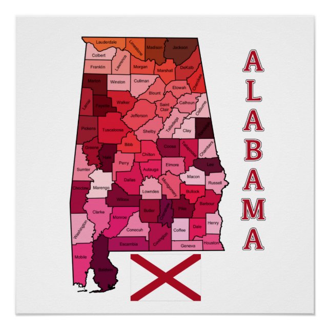 Póster Bandeira e mapa do Alabama (Frente)