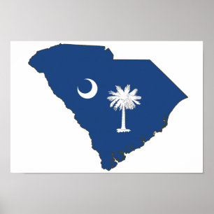 Póster Bandeira e mapa do estado de South Carolina