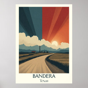 Poster Bandeira Estrada do País Cowboy Texas