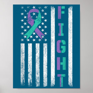Poster Bandeira EUA Roxo Azul Claro Conscientização Preve